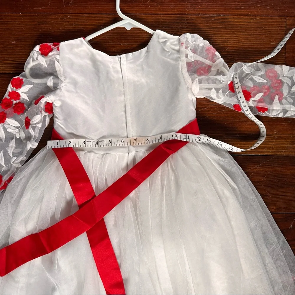 Elegant Kids Dress with Red Floral Accents
